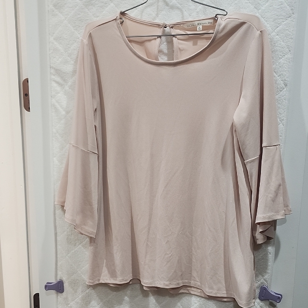 Relaxed Pink Bell Sleeve Blouse with 3/4 Sleeves
